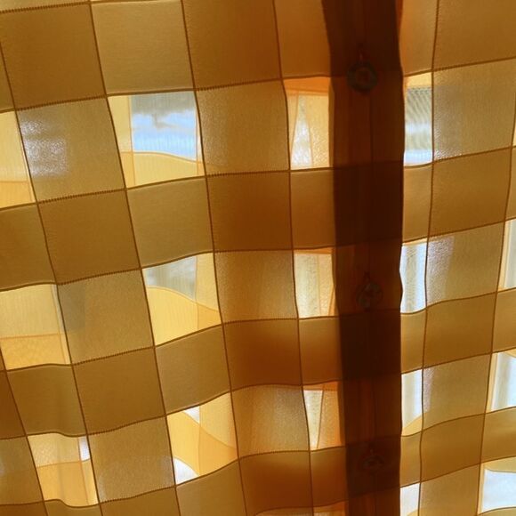 Ashro Duster Blouse sheer contrast gridded pockets button down Top Yellow size M - Picture 11 of 12